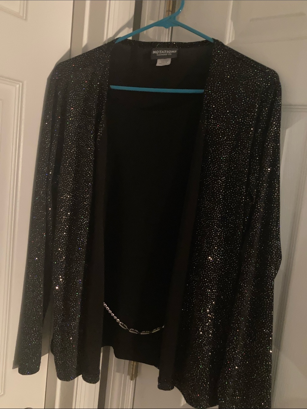Notations Black Sequin Open-Front Top